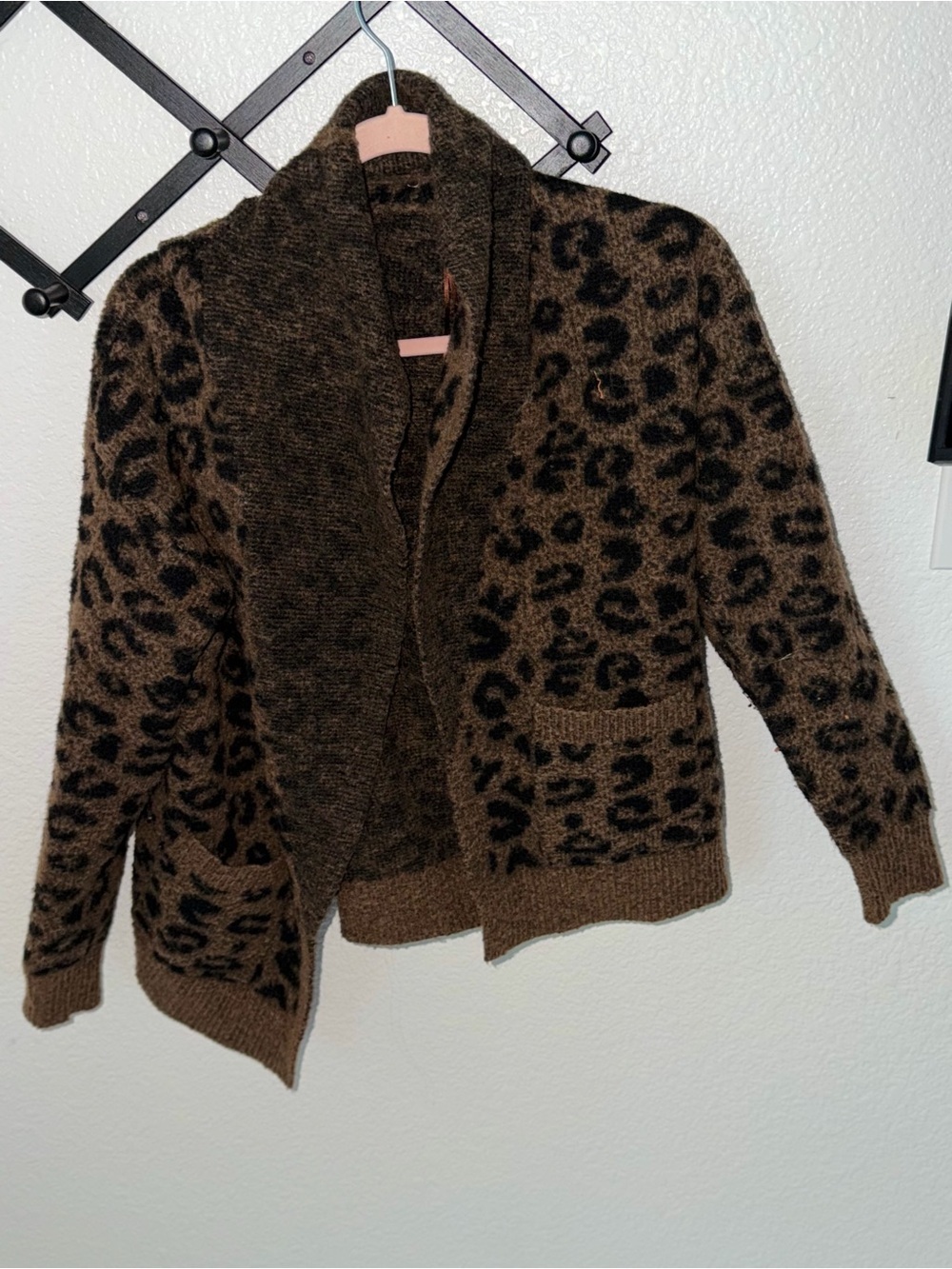 Leopard Print Open Front Cardigan Sweater - Brown - Picture 2 of 4